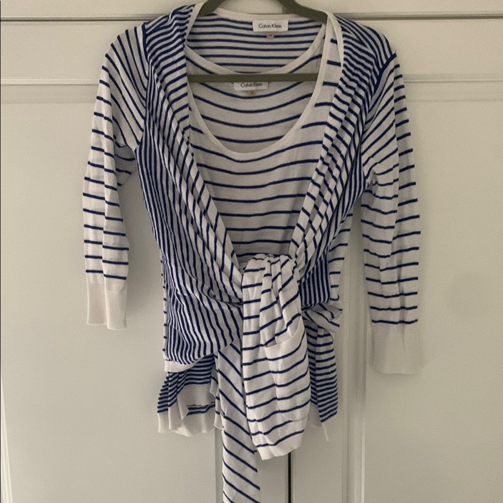 Calvin Klein 2 piece Blue and White  sweater set